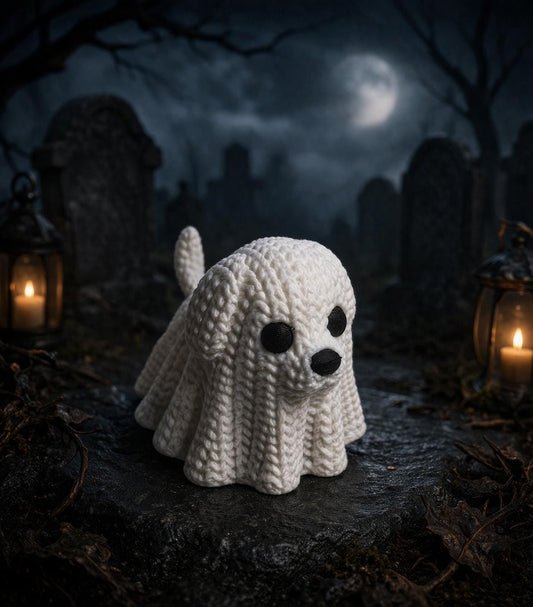 Ghost Dog Figurine | Knitted-Style Halloween & Dog Lover Gift
