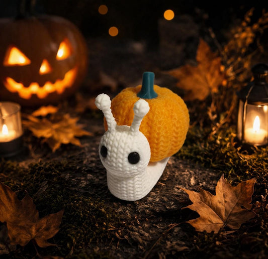 Pumpkin Snail Figurine | Knitted-Style Autumn & Halloween Gift