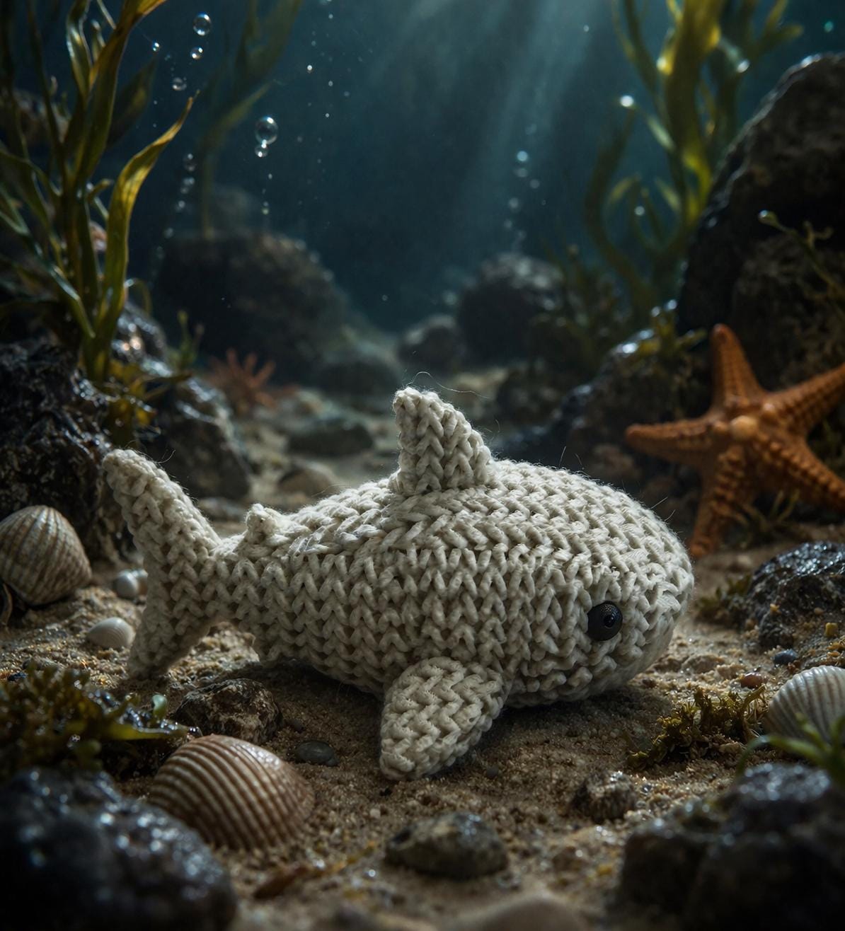 Knitted-Style Shark Figurine | 3D Printed Ocean Animal Gift