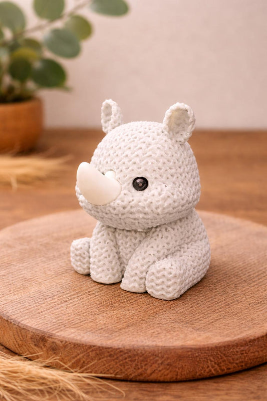 Knitted-Style Baby Rhino Figurine | 3D Printed Wildlife Gift