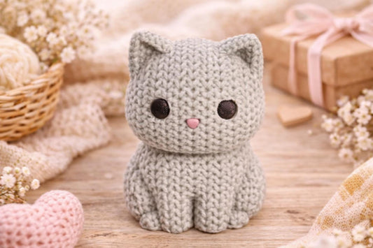 Knitted-Style Kitten Figurine | 3D Printed Gift for Cat Lovers