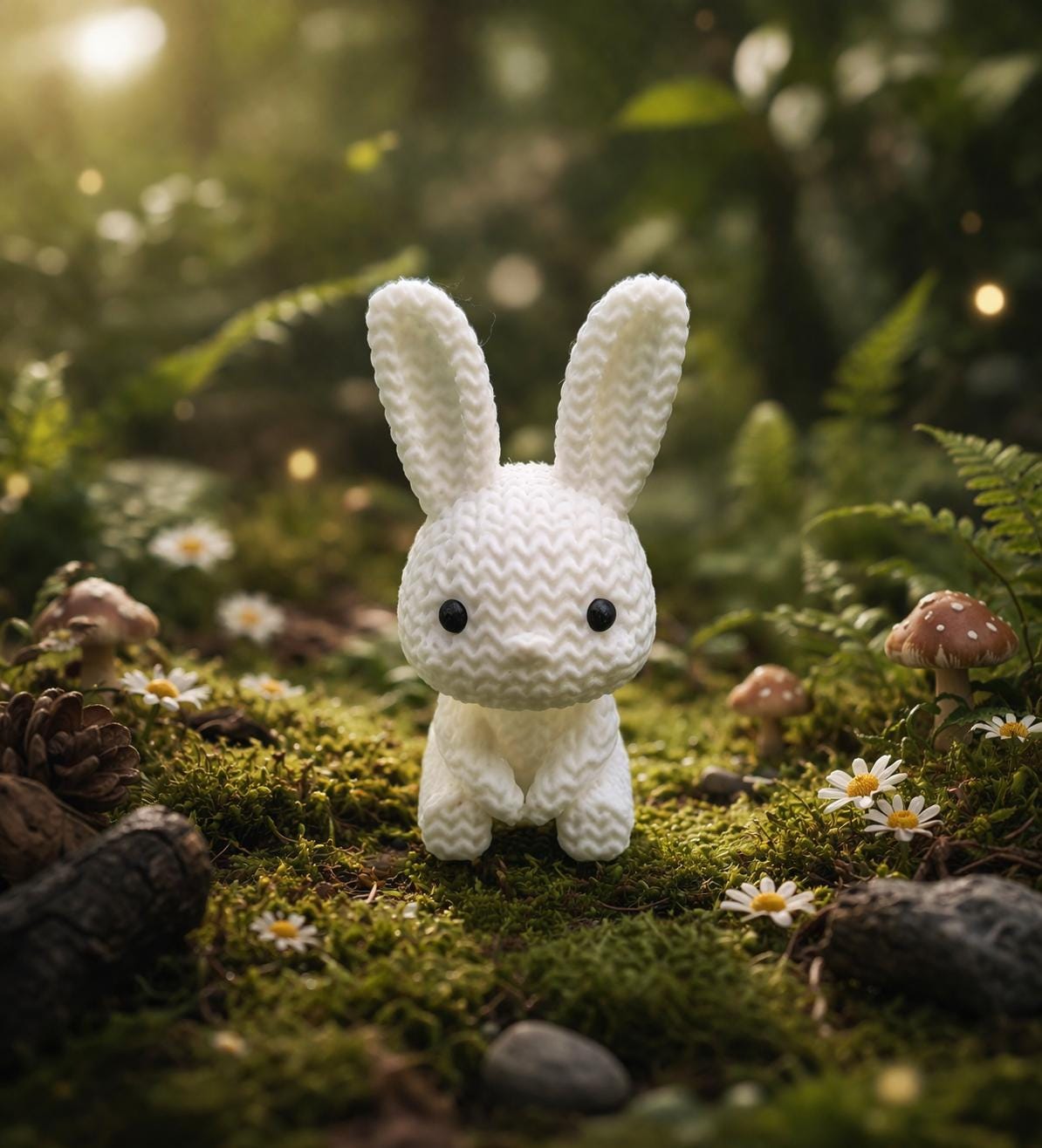 Knitted-Style White Bunny Figurine | 3D Printed Easter & Spring Gift