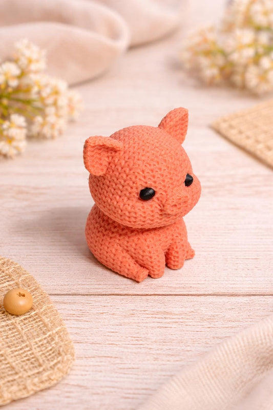 Knitted-Style Pig Figurine | 3D Printed Farm Animal Gift