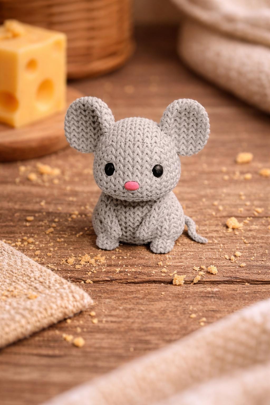 Knitted-Style Mouse Figurine | 3D Printed Animal Gift