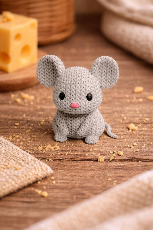 Knitted-Style Mouse Figurine | 3D Printed Animal Gift
