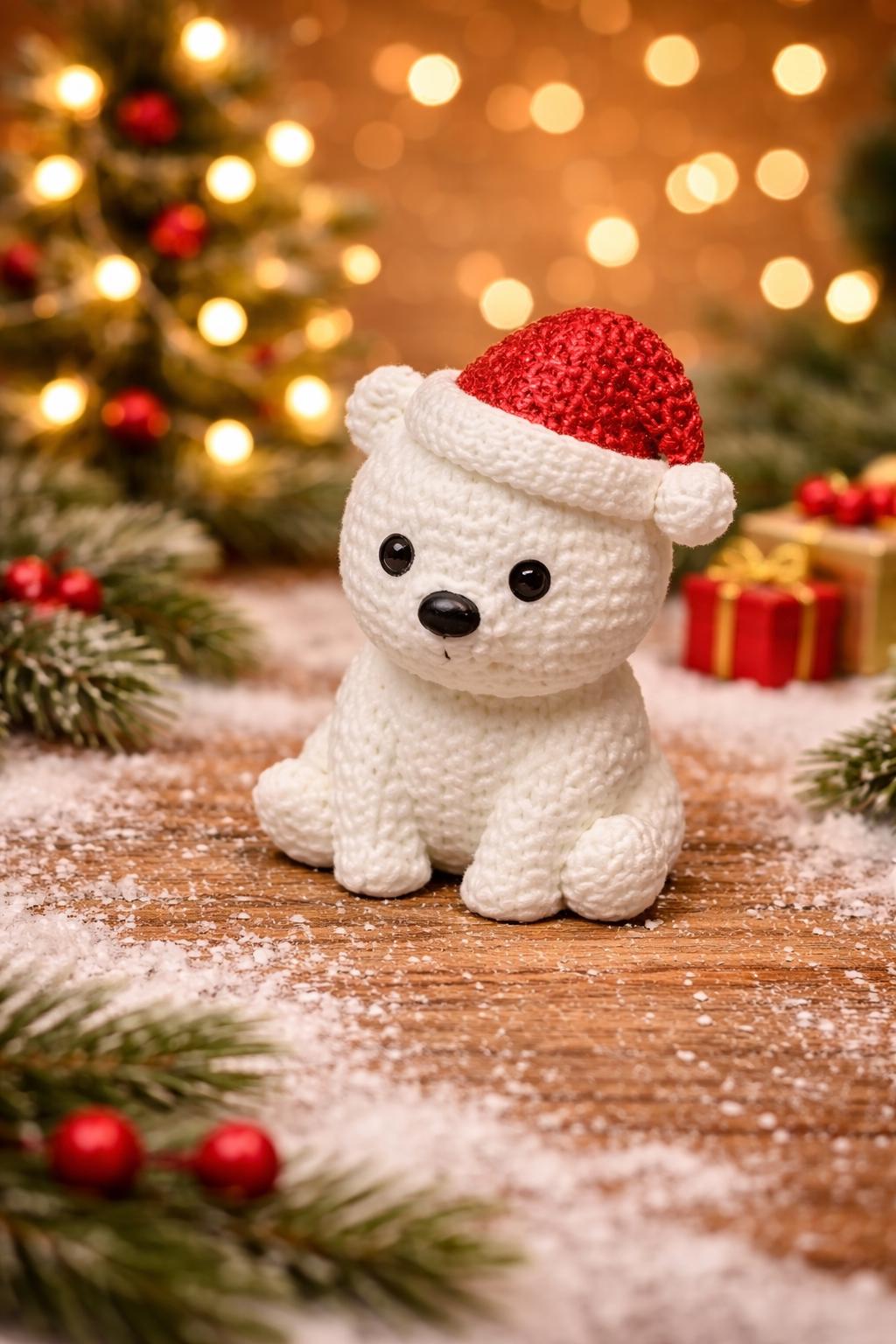 Knitted-Style Polar Bear with Santa Hat | 3D Printed Christmas Gift