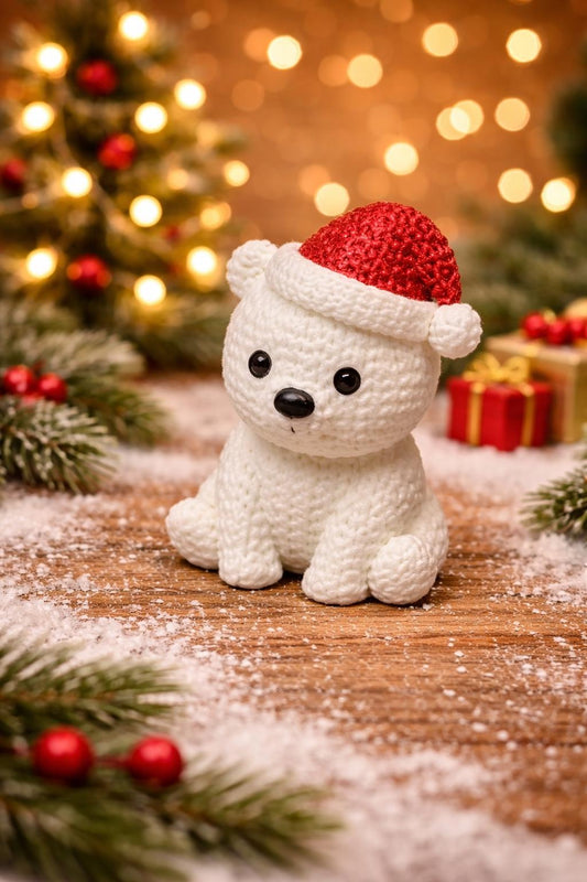 Knitted-Style Polar Bear with Santa Hat | 3D Printed Christmas Gift