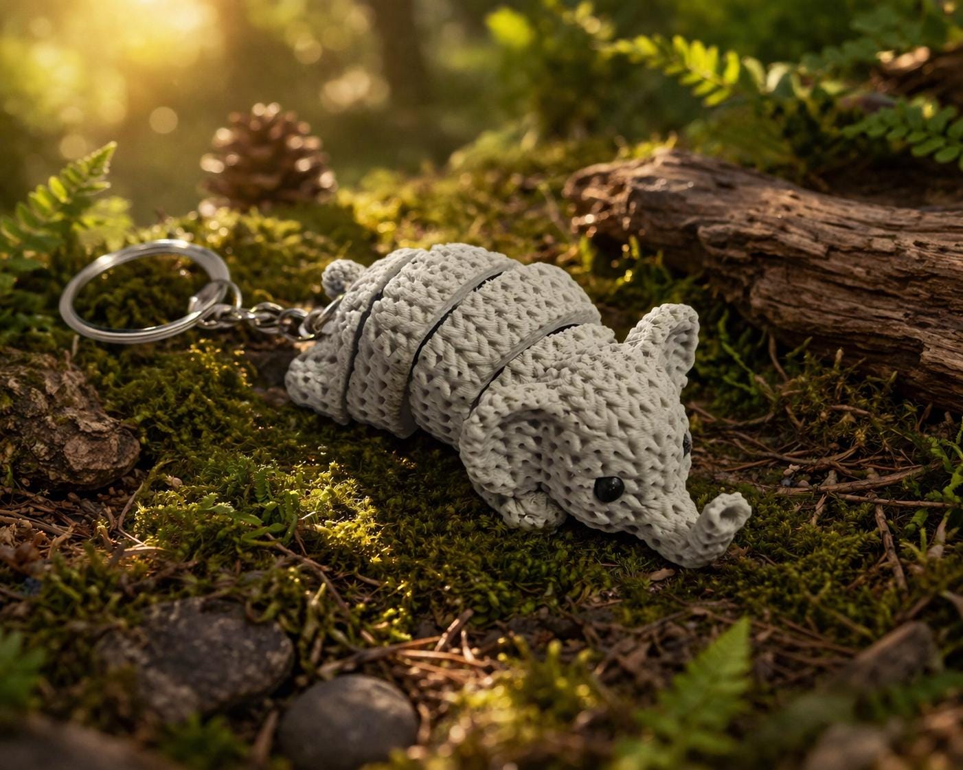 Knitted-Style Elephant Keyring | 3D Printed Flexible Animal Keychain Gift