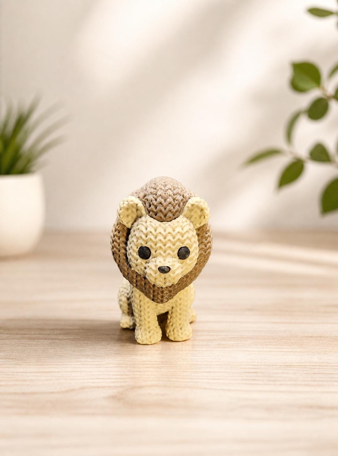 Knitted-Style Lion Figurine | 3D Printed Safari Animal Gift